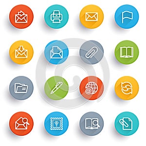 Email icons with color buttons.