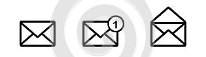 Email icons set isolated on white background. Mail, envelope, letter or message.
