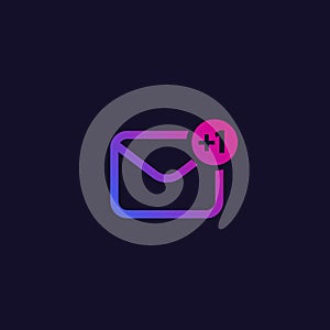 Email, inbox alert, one new message vector icon
