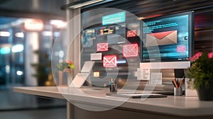 A email inbox with multiple unread messages, important notifications