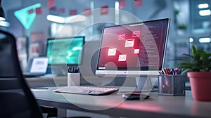 A email inbox with multiple unread messages, important notifications