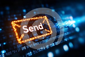 Email interface with a clicked Send button and progress bar showing successful delivery