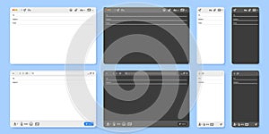 Email interface. Mail client new message window user interface, desktop and mobile layout vector UI template