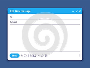 Email interface. Mail window template, internet message isolated frame, blank email UI design. Vector email window