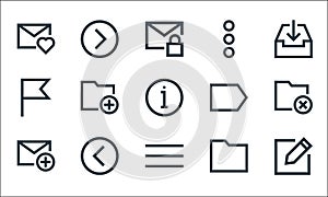 Email line icons. linear set. quality vector line set such as write, menu, add, folder, left, flag, right, more, right