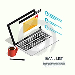 Email list laptop isometric vector