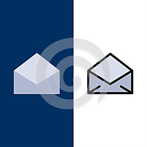Email, Mail, Message, Open  Icons. Flat and Line Filled Icon Set Vector Blue Background