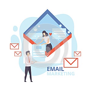 Email Marketing, Advertising Campaign, Newsletter Marketing, Reaching Target Audience with Emails Flat Vector