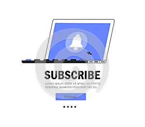 Email marketing banner, ui. Newsletter, news, offers, promotions subscription. Follow us