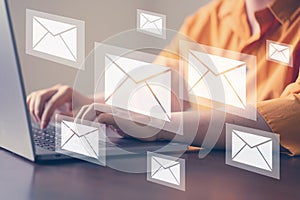 Email marketing concept, company sending many e-mails or digital newsletter to customers