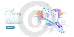 Email marketing isometric vector illustration. Electronic mail m