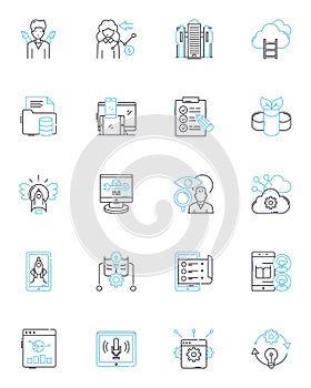 Email marketing linear icons set. Strategy, Segmentation, List, Open-rate, Click-through, Conversion, Automation line
