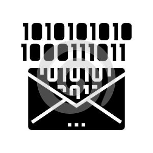 email message with binary code glyph icon vector illustration