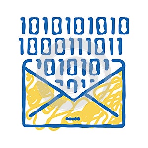 email message with binary code icon doodle illustration