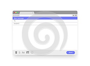 Email message blank window. E-mail empty frame. Mail mock up template. Window browser