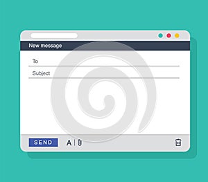 Email message Blank window template. E-mail blank template internet mail frame interface for message.