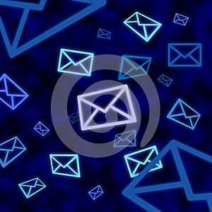 Email message icons floating in blue cyberspace