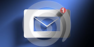 Email message inbox notification on blue background. 3d illustration