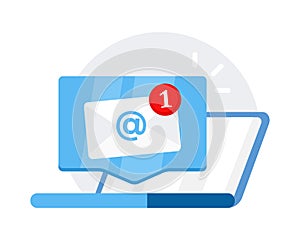 Email message on laptop screen. Message reminder, Newsletter. Notification on computer. Vector illustration.