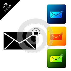 Email message lock password icon isolated. Envelope with padlock sign. Private mail and security, secure, protection