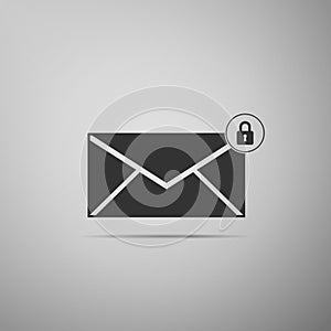 Email message lock password icon isolated on grey background. Envelope with padlock sign. Private mail and security