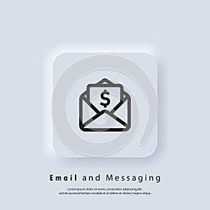 Email and messaging icon. Envelope with dolar. Email Icon. Newsletter logo. Email marketing campaign. Vector EPS 10. UI icon.