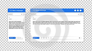 Email mockup. Online mail. UI window for message box. Computer or mobile screen interface. Blank address page. Web