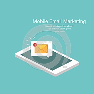 Email notification concept in isometric design. New sms on smartphone. Illustration in flat design. Vector