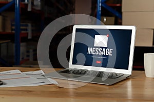 Email notification message showing on computer screen snugly