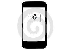 Email notification on smartphone screen isolated on white background