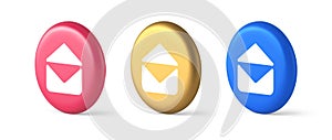 Email open envelope letter received incoming message button 3d realistic isometric circle icon