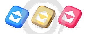 Email open envelope letter received incoming message button 3d realistic isometric icon