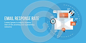 Email open rate - email response - email marketing concept. Flat design vector web banner.