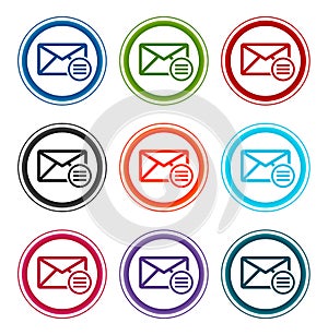 Email option icon flat round buttons set illustration design