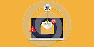 Email phishing attack, hook with mail stealing personal information, email fraud hacking concept.