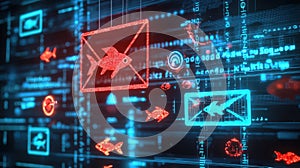 Email phishing attack illustration digital graphic cybersecurity concept virtual environment high-tech viewpoint photo
