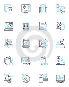 Email production linear icons set. Layout, Design, Copywriting, Personalization, Segmentation, Automation, Responsive