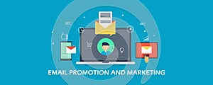 Email promotion campaign, digital marketing, email content delivery to subscribers, newsletter marketing concept.