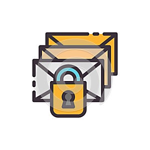 Email protection. Spamming blocker. Vector color icon.