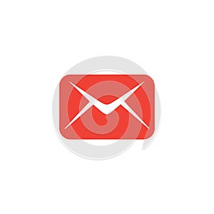 Email Red Icon On White Background. Red Flat Style Vector Illustration