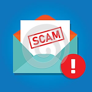 Email scam icon of envelope with phishing content alert detected photo