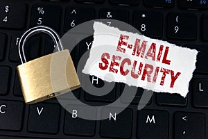 Email security. Locked padlock on computer keyboard