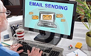 Email sending concept on a computer