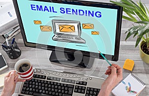 Email sending concept on a computer