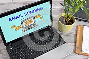 Email sending concept on a laptop