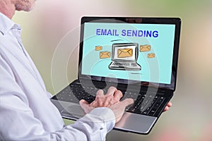 Email sending concept on a laptop