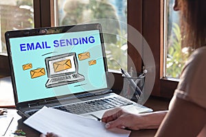 Email sending concept on a laptop screen