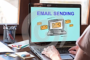 Email sending concept on a laptop screen