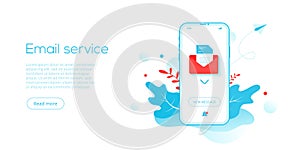 Email service creative flat vector illustration. Electronic mail message concept as part of business  marketing. Webmail or mobile