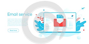 Email service creative flat vector illustration. Electronic mail message concept as part of business  marketing. Webmail or mobile